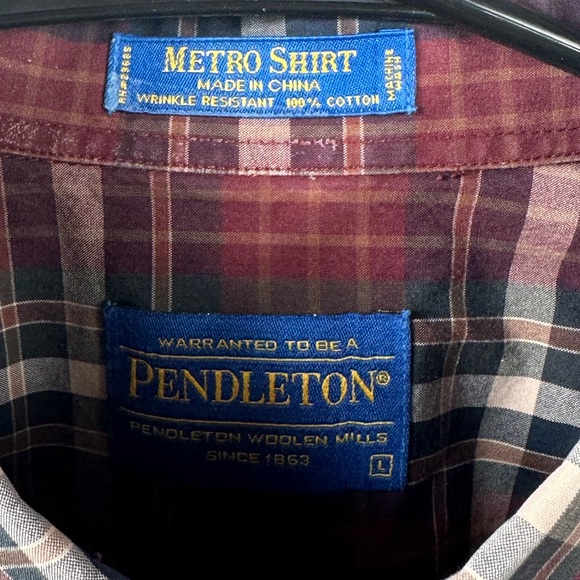 PENDLETON Men’s Metro Shirt Long Sleeve Button Up Red Plaid Cotton Size Large - Picture 4 of 5